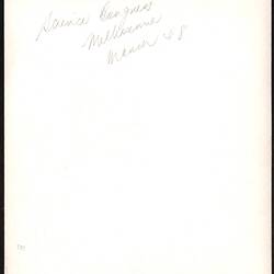 Back of photograph with hand written text.