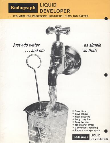 Printed page featuring photograph of faucet dispensing water.