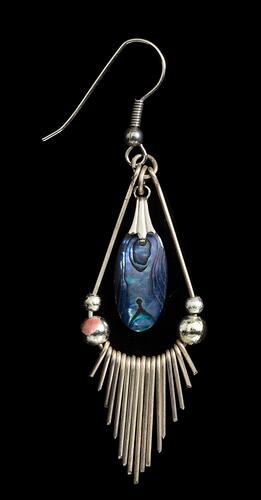 Earring - Turquoise Shell Pendant & Metal Fringe, Bernice Kopple, circa 1960s-1980s