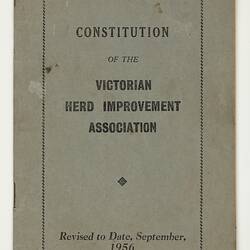 Booklet - Constitution of the Victorian Herd Improvement Association, Sep 1956, Front Cover