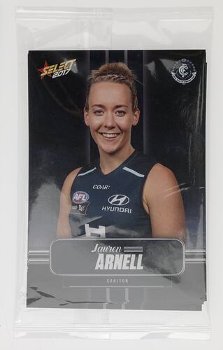 Swap card with portrait photograph of female footballer.