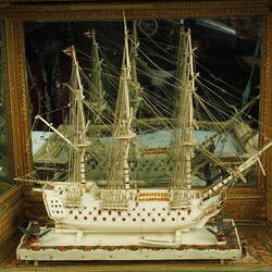 Close up of model ship.