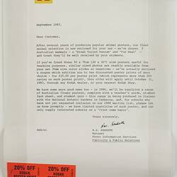 Letter - Kodak Australasia Pty Ltd, 'Capture Your Friends on Kodak Film', Sep 1983