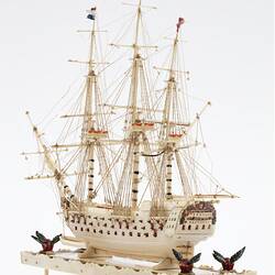 White ship model made from bone.