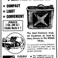 Printed advertisement, white with black printing.