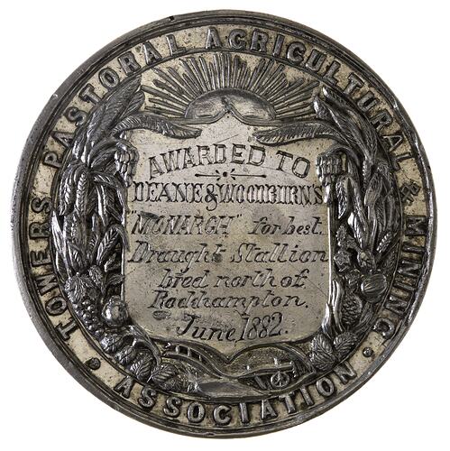Medal - Towers Pastoral Agricultural & Mining Association Silver Prize, 1882 AD