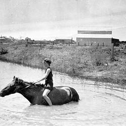 Negative - On Horseback in the Dam, Chateau Mildura, Victoria, 1929