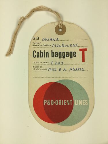 HT 54715, Baggage Label - P & O Orient Line, SS Oriana, May 1968 (MIGRATION), Document, Registered