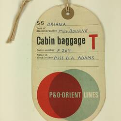 HT 54715, Baggage Label - P & O Orient Line, SS Oriana, May 1968 (MIGRATION), Document, Registered