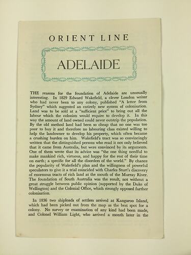 HT 54793, Booklet - Orient Line,  Adelaide, 1967 (MIGRATION), Document, Registered