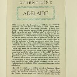 Booklet - Orient Line,  Adelaide, 1967