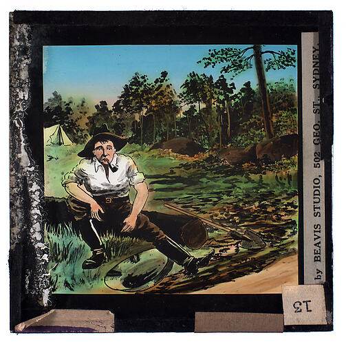 Lantern Slide - Universal Opportunity League, Man Panning for Gold