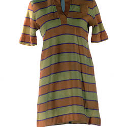 Dress - Prue Acton, Mini, Knitted, Orange & Yellow Stripes, circa 1966