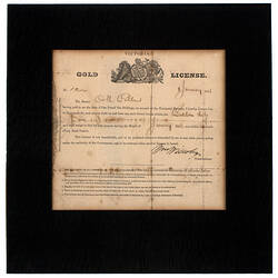 Gold Licence - John Ferres, Issued to Collins, Loddon District, Victoria, 1853