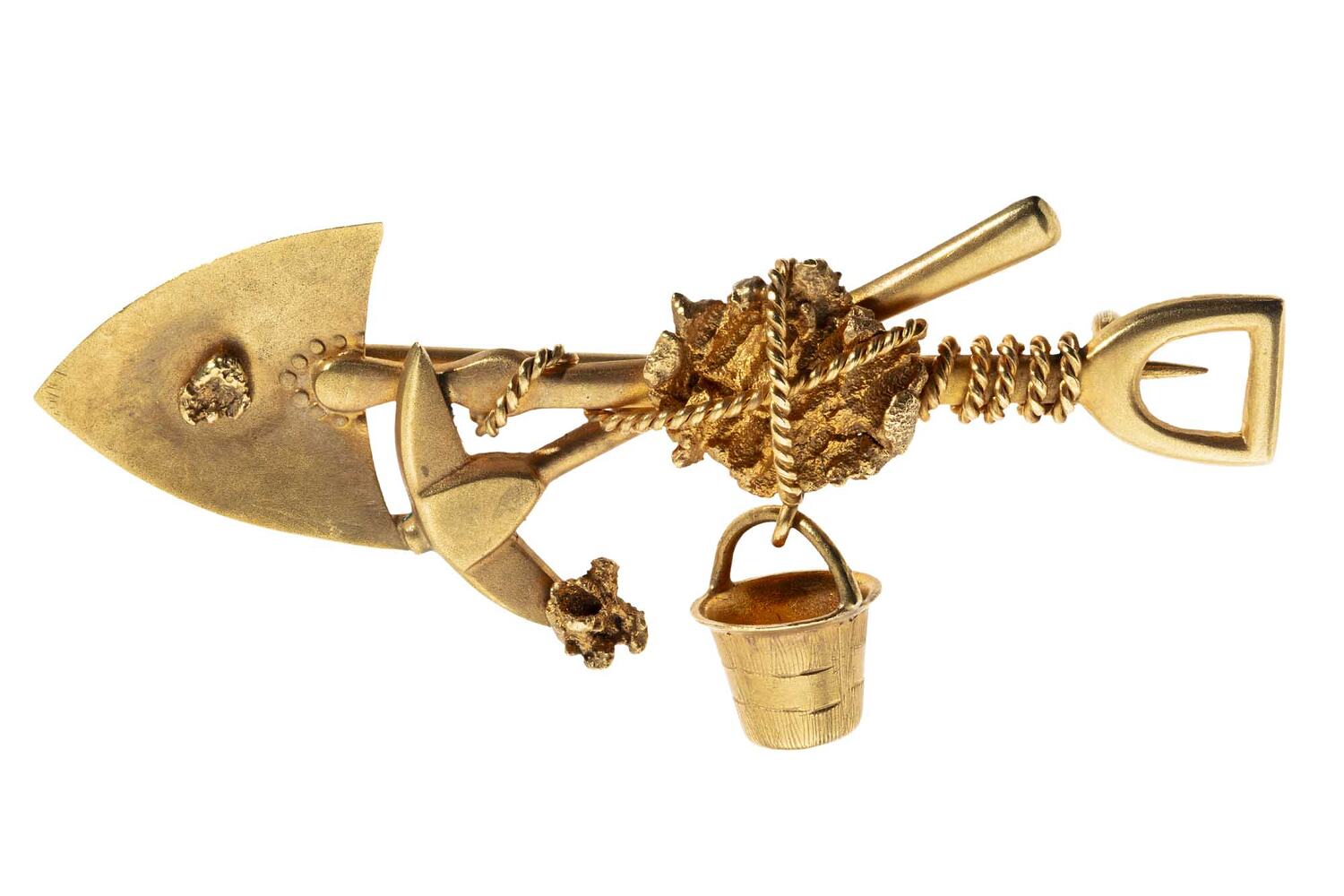 Brooch Miners's Shovel & Nugget, 9ct Gold, Australia, circa 1890