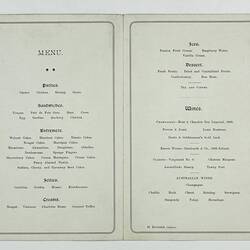 Open menu, white page with printed text.