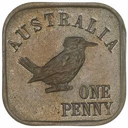 Square silver coin with rounded corners. Kookaburra facing right, text above and below.