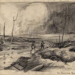 Illustration - 'The Somme Battlefield', Bernie Bragg, Charcoal & Wash, circa 1917-1918