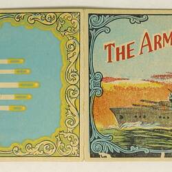 Open needlebook showing illustrated front and back covers.