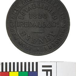 Token - 1 Penny, Iredale & Co, Iron Merchants & Ironmongers, Sydney, New South Wales, Australia, circa 1857