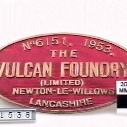 Locomotive Builders Plate - Vulcan Foundry, Newton-Le-Willows, Lancashire,1953