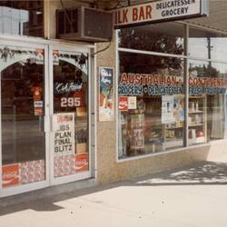 Digital Photograph - K & A Pappas, Australian & Continental Milk Bar Shopfront, Preston West, early 1980s