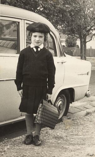 Digital Photograph - Girl Ready for First Day at School in Australia, Coburg, 1964