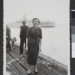 Digital Photograph - Girl on Station Pier Farewelling 'Orsova', Port Melbourne, 1954