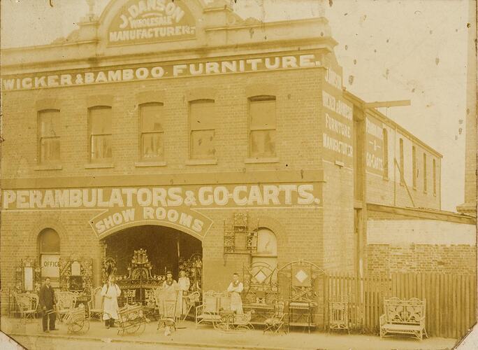 Digital Photograph - Staff outside J Danson Wicker & Bamboo Furniture, Melbourne, circa 1900