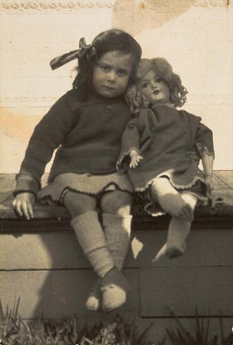 Digital Photograph - Girl Sitting with China Doll on Verandah, Essendon, 1925