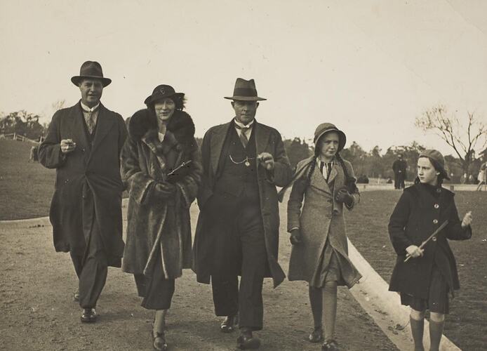 Digital Photograph - Family Walking to the ANZAC Ceremony at the Shrine of Remembrance, Melbourne, 1935-1936