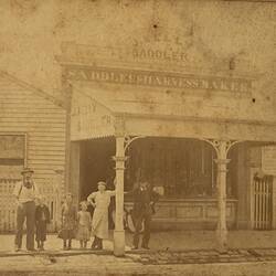 Digital Photograph - Owner, Staff & Family outside J Kelly Saddlers & Harness Maker, St Kilda, late 1870s