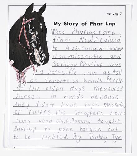 Letter - My story of Phar lap. Bobby Tye. 1999