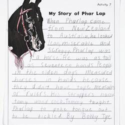 Letter - My Story of Phar Lap, Bobby Tye, 1999