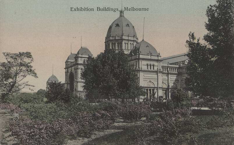 Postcard - South West Facade, Exhibition Building, Victoria Stamp Market, Melbourne, circa 1905