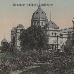 Postcard - South West Facade, Exhibition Building, Victoria Stamp Market, Melbourne, circa 1905