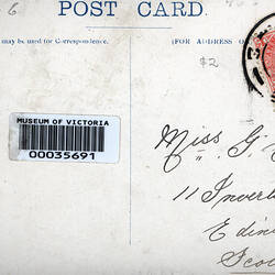Postcard - South West Facade, Exhibition Building, Melbourne, circa 1906 (Reverse)