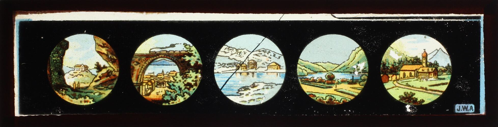 Lantern Slide - Five Landscapes, Panorama Slide, 1860-1920