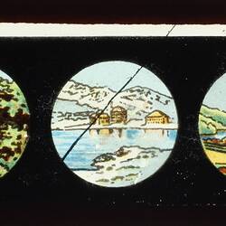 Lantern Slide - Miniature Panorama Format Multiple Image, Five Landscapes, circa 1860-1920