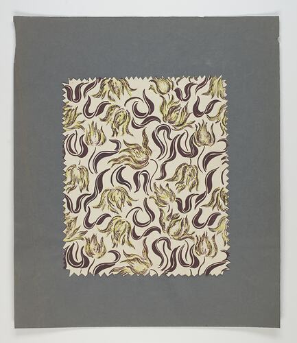Artwork - Design for Textiles, Flowers & Leaves, Green & Brown, circa 1950s