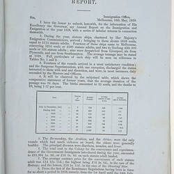 Victorian Parliamentary Paper - 'Immigration', 1858