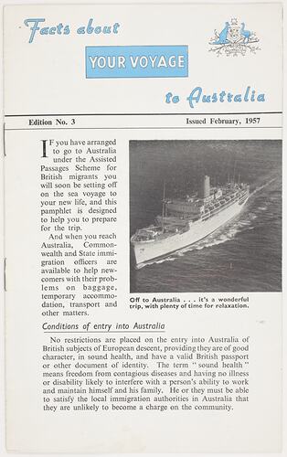 Cover of Booklet - "Facts About Your Voyage to Australia"