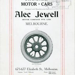 Descriptive Leaflet - Jewell, Alec, Motor Company Pty Ltd, Standard Motor Cars, 1912