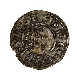 Coin, round, a diademed bust of Bergred facing right, the bust extends to the edge of the coin; text around.
