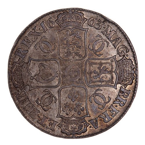 Coin - Crown, Charles II, Great Britain, 1663 (Reverse)