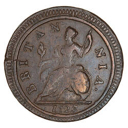Coin - Halfpenny, George I, Great Britain, 1723 (Reverse)