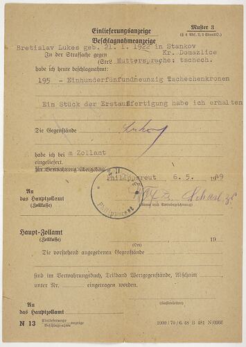 Customs Confiscation Notice - German