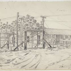 Drawing - Camp Grounds, Tatura Interment Camp, Karl Muffler, 1942