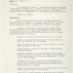 Letter - Minister for Immigration to Most Reverend G.T. Sambell, Archbishop of Perth, 18 Jan 1971