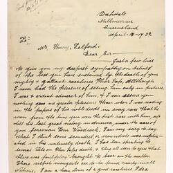 Letter - Loughlan to Telford, Phar Lap's Death, 18 Apr 1932